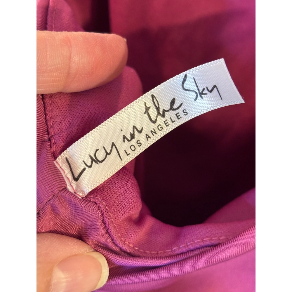 Lucy In The Sky Pink Ruched Rhinestone Strap Mini Dress M Keyhole Back - Picture 7 of 8